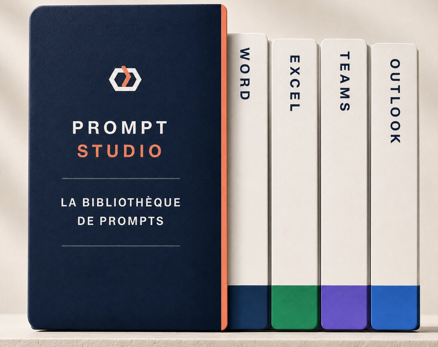 Coffret Prompt Studio — la Bibliothèque de prompts, avec ses quatre tomes Word, Excel, Teams et Outlook